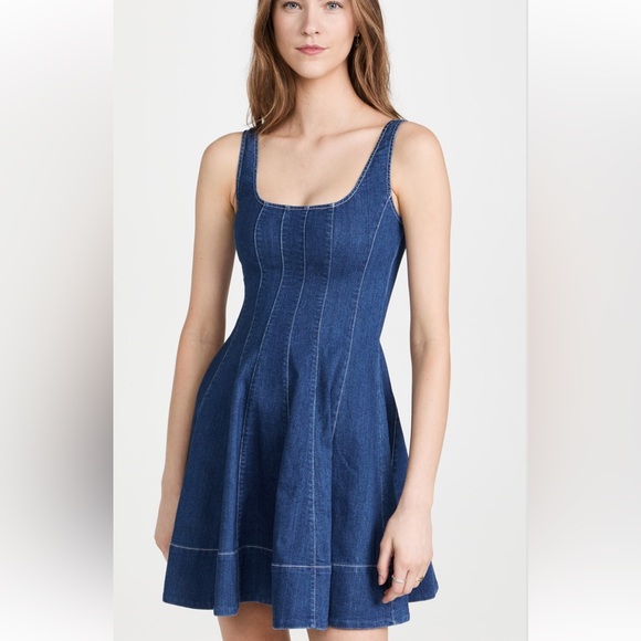 STAUD Dresses & Skirts - STAUD Mini Wells Dark Blue Denim Sleeveless A-Line Dress